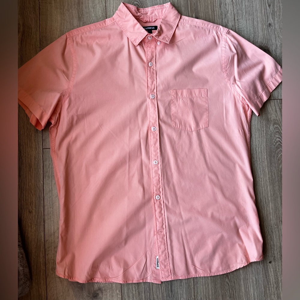 Express Men's Coral Button Down Shirt size Large Vacation Besch Resort Cruise
